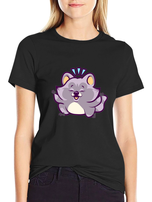 Cute Cartoon Animal Graphic Tee - Black Cotton Comfort