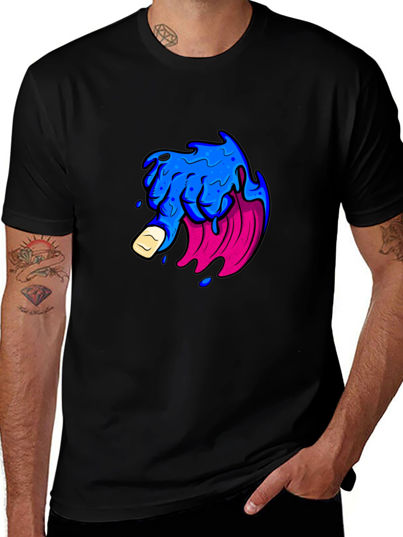 Mens Black T-Shirt with Graphic Design