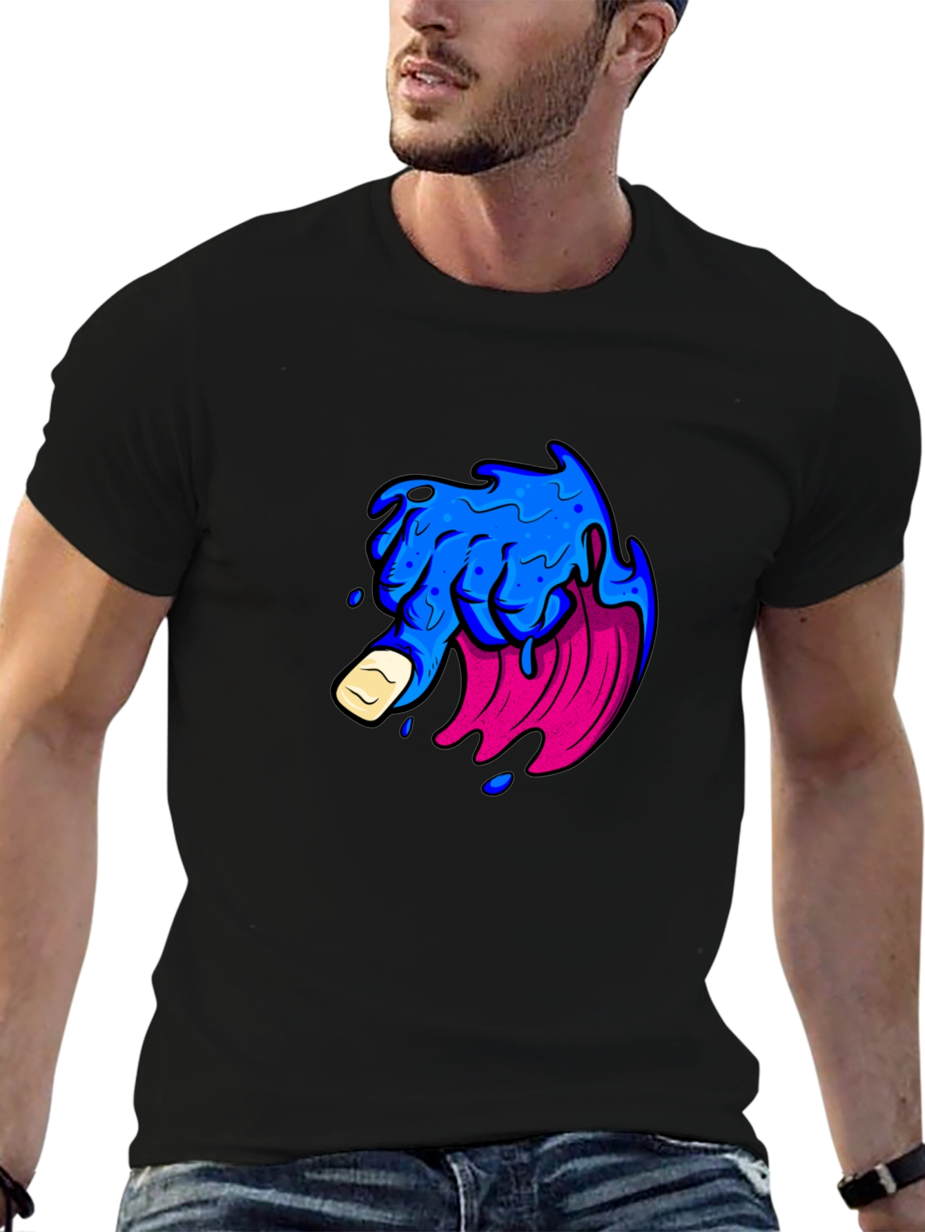 Mens Black T-Shirt with Graphic Design
