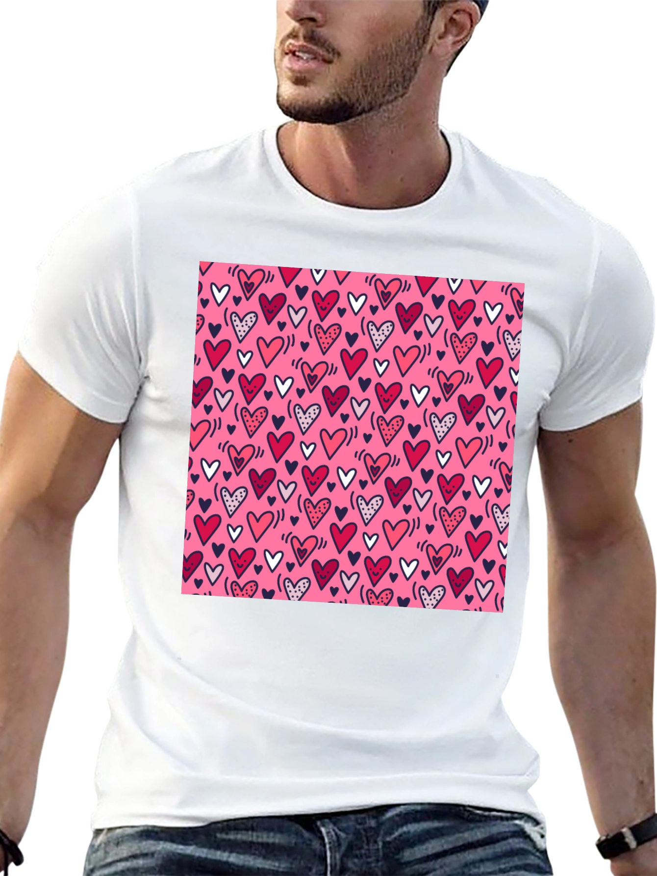 Heart Print Tee - Black Crew Neck T-Shirt