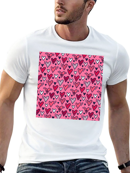 Heart Print Tee - Black Crew Neck T-Shirt