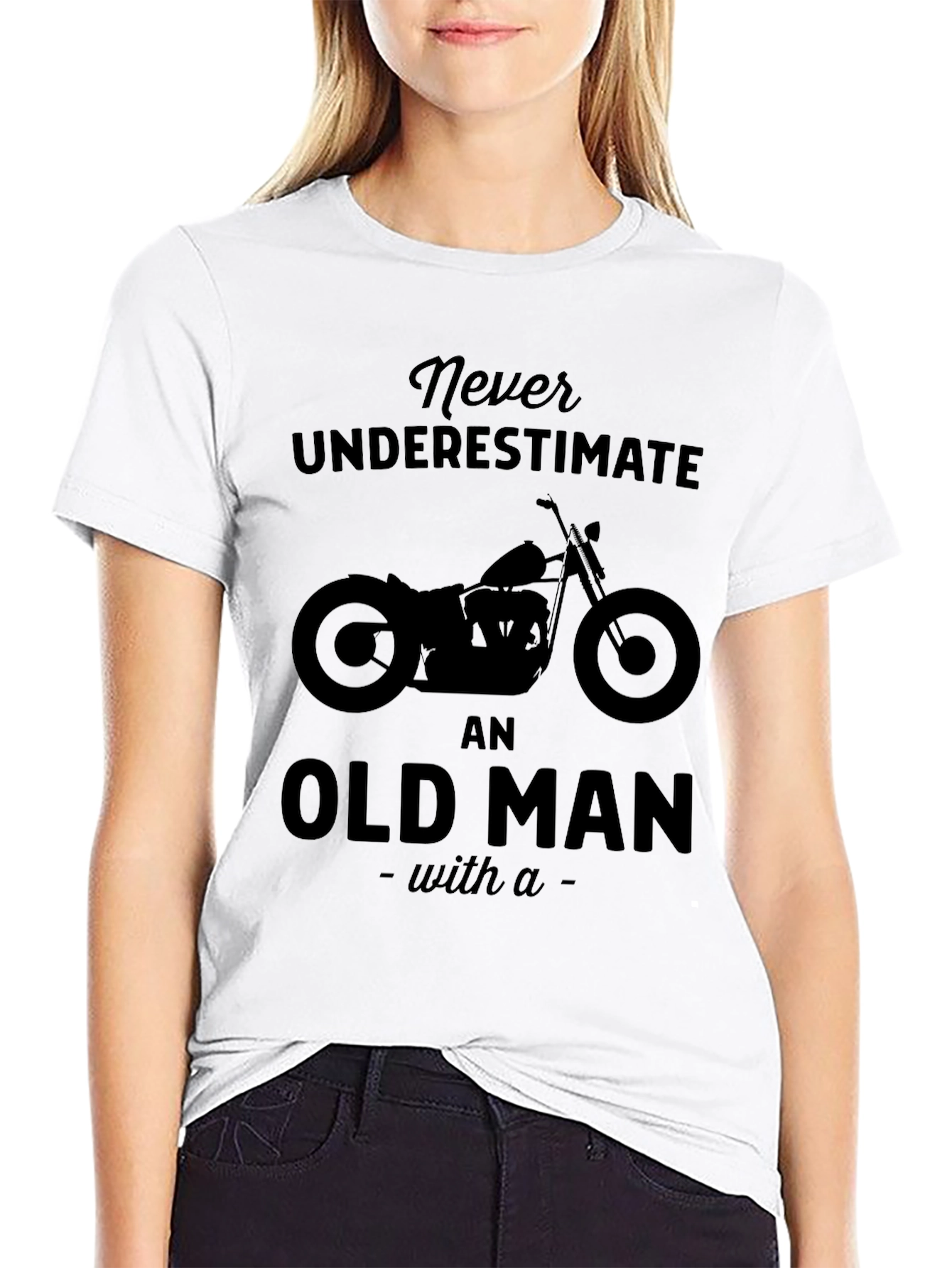 Never Underestimate Old Man Motorcycle Graphic T-Shirt