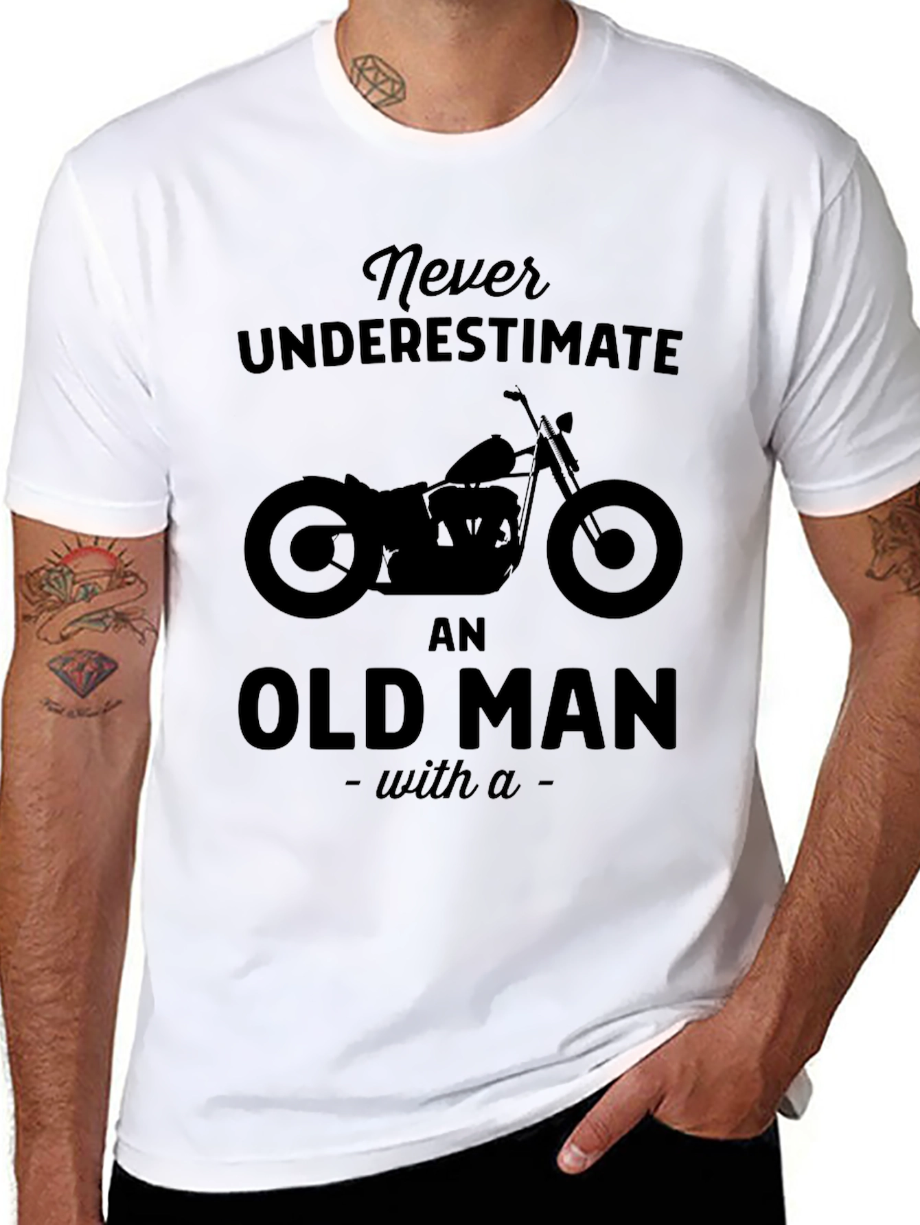 Never Underestimate Old Man Motorcycle Graphic T-Shirt