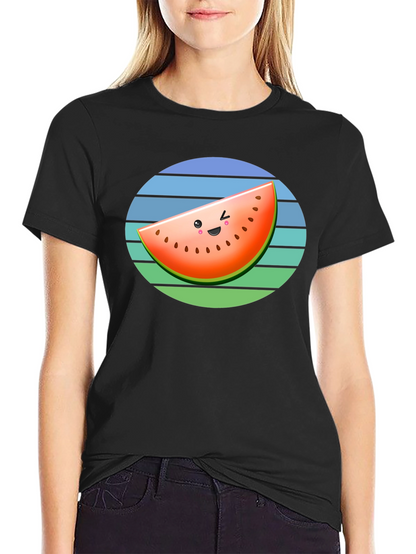 Cute Watermelon Slice Graphic Tee - Black