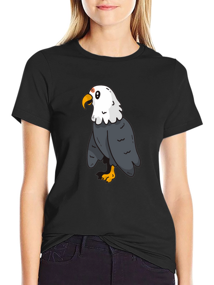 Cartoon Eagle Graphic Tee - Black Cotton Blend