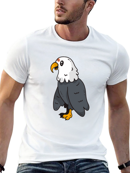 Cartoon Eagle Graphic Tee - Black Cotton Blend