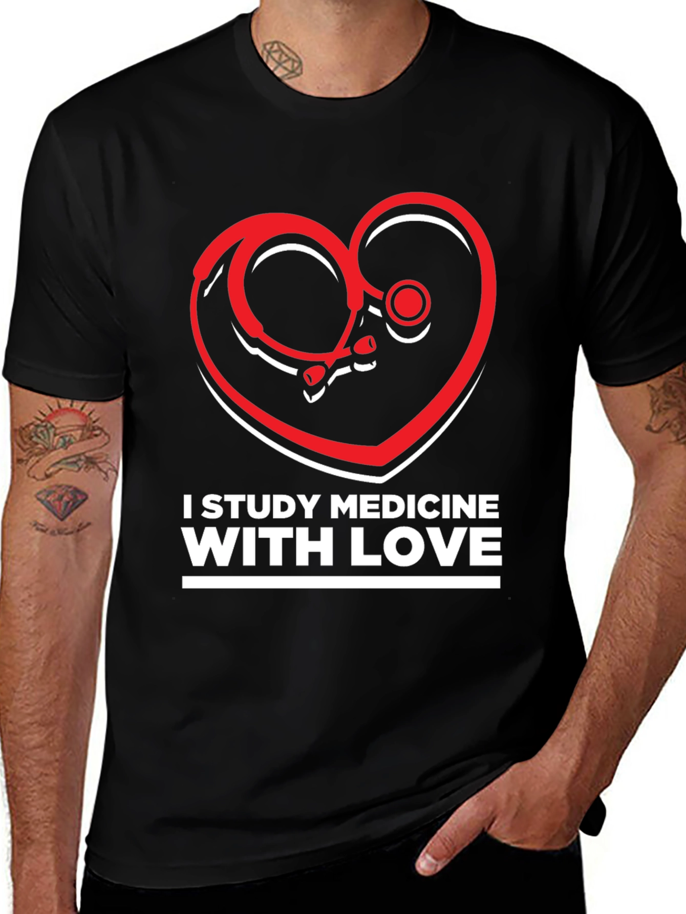 Study Medicine With Love T-Shirt - Heart Stethoscope Design