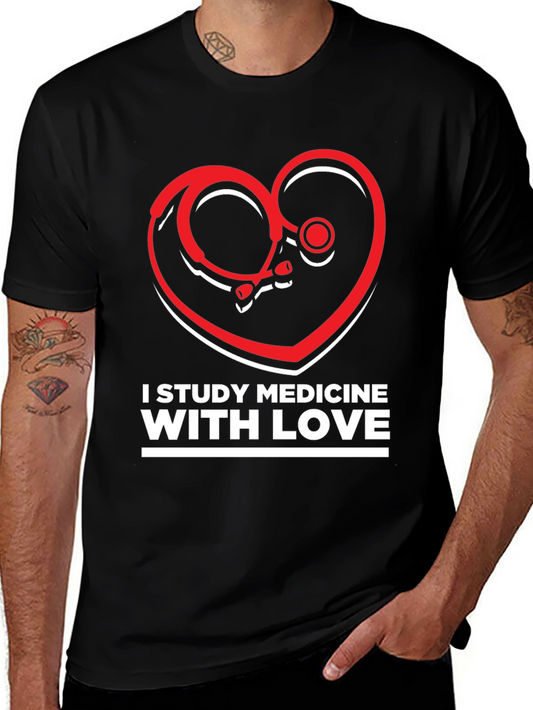Study Medicine With Love T-Shirt - Heart Stethoscope Design