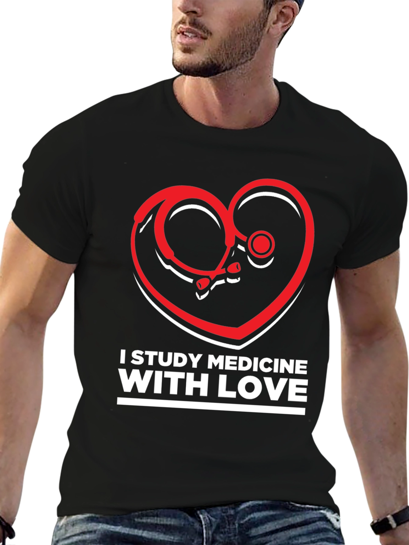 Study Medicine With Love T-Shirt - Heart Stethoscope Design
