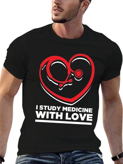 Study Medicine With Love T-Shirt - Heart Stethoscope Design