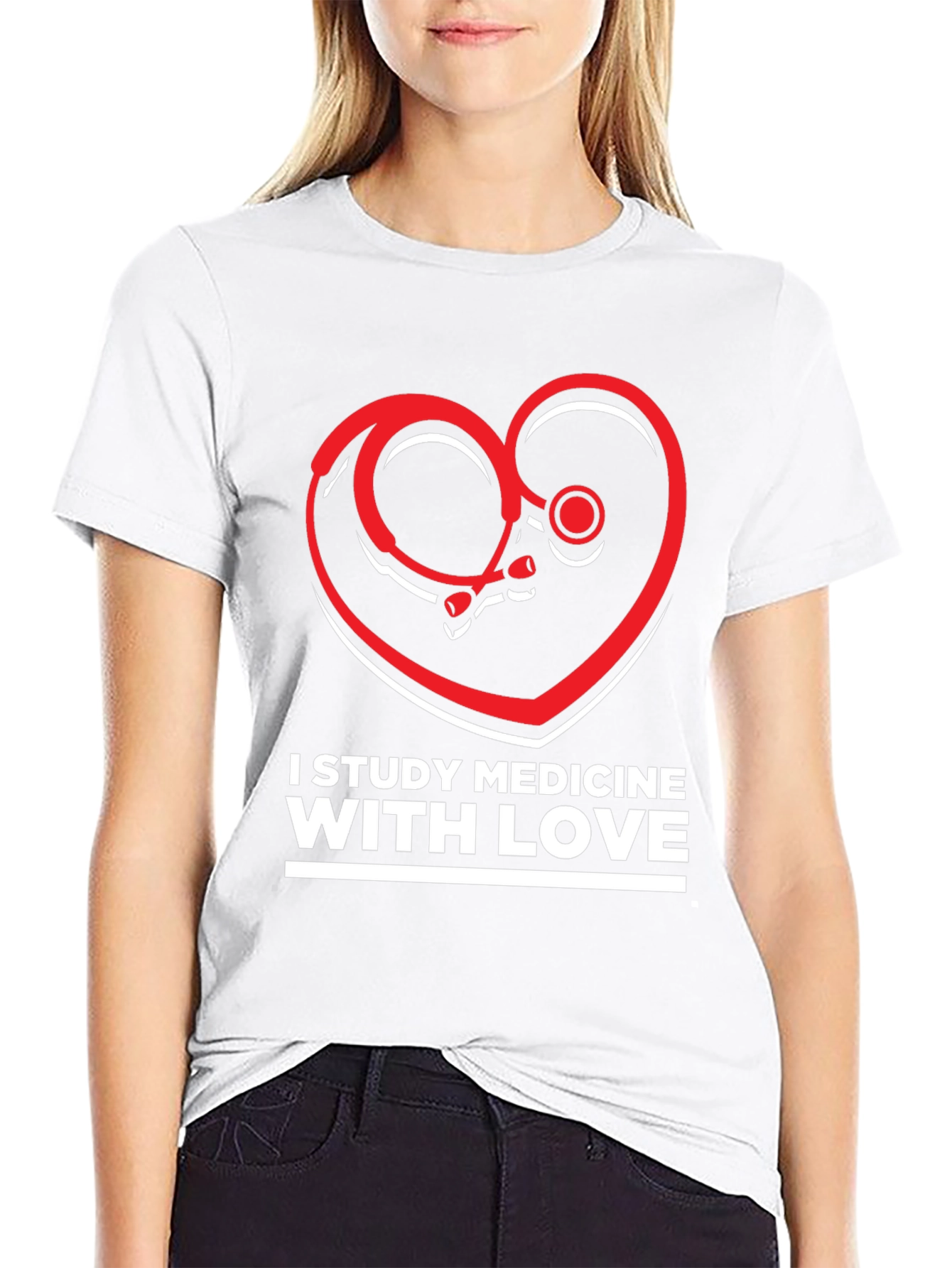 Study Medicine With Love T-Shirt - Heart Stethoscope Design
