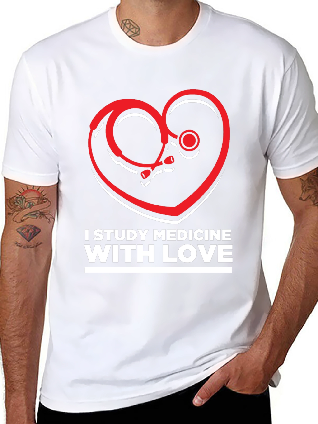 Study Medicine With Love T-Shirt - Heart Stethoscope Design