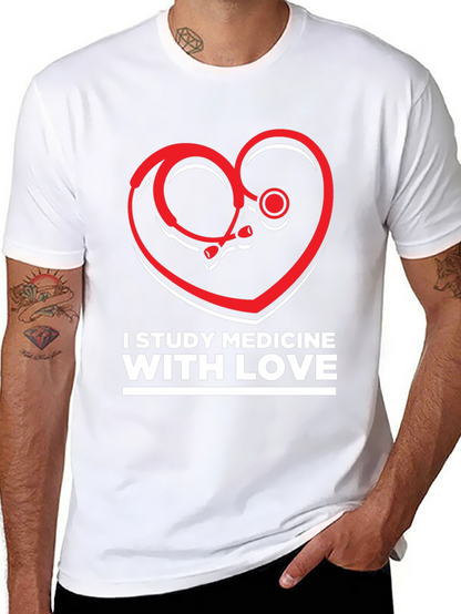 Study Medicine With Love T-Shirt - Heart Stethoscope Design