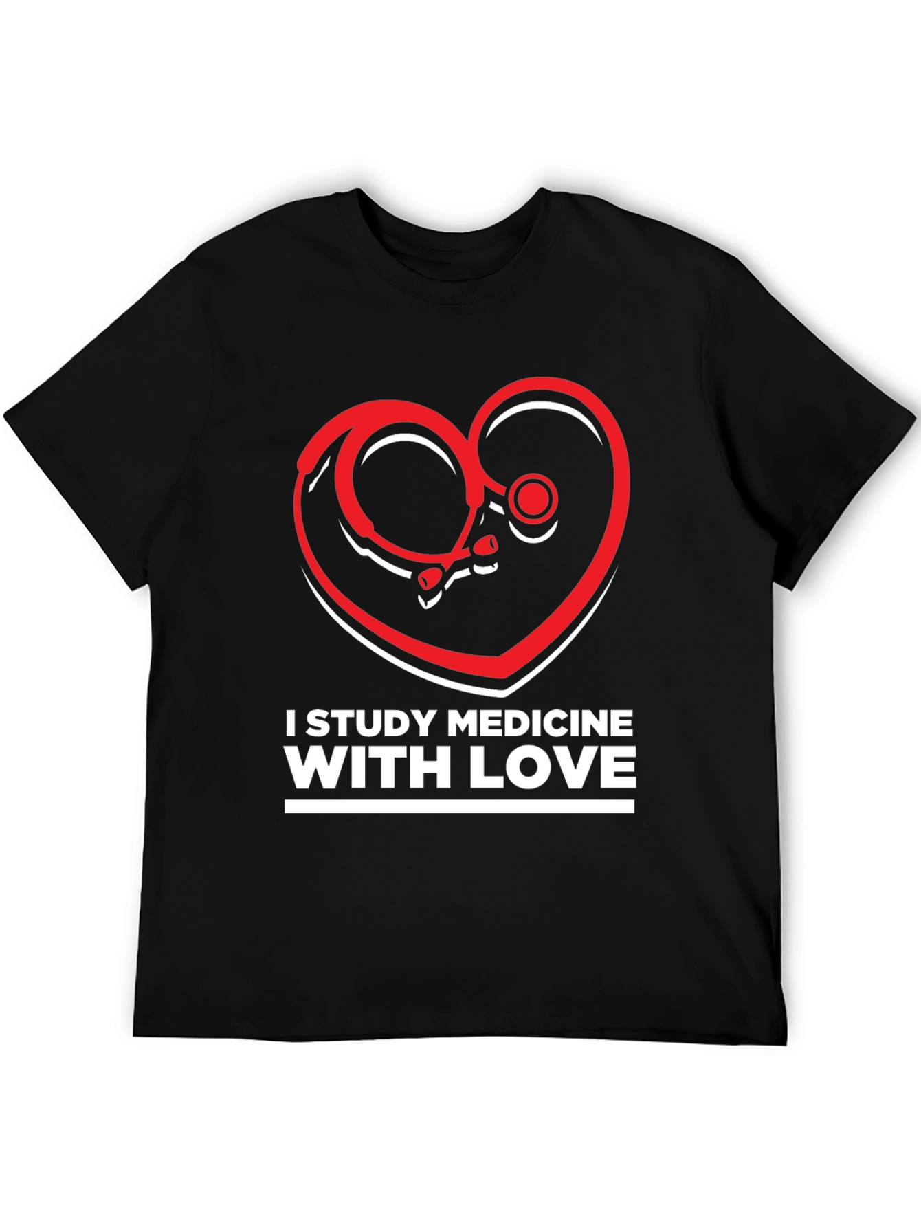 Study Medicine With Love T-Shirt - Heart Stethoscope Design