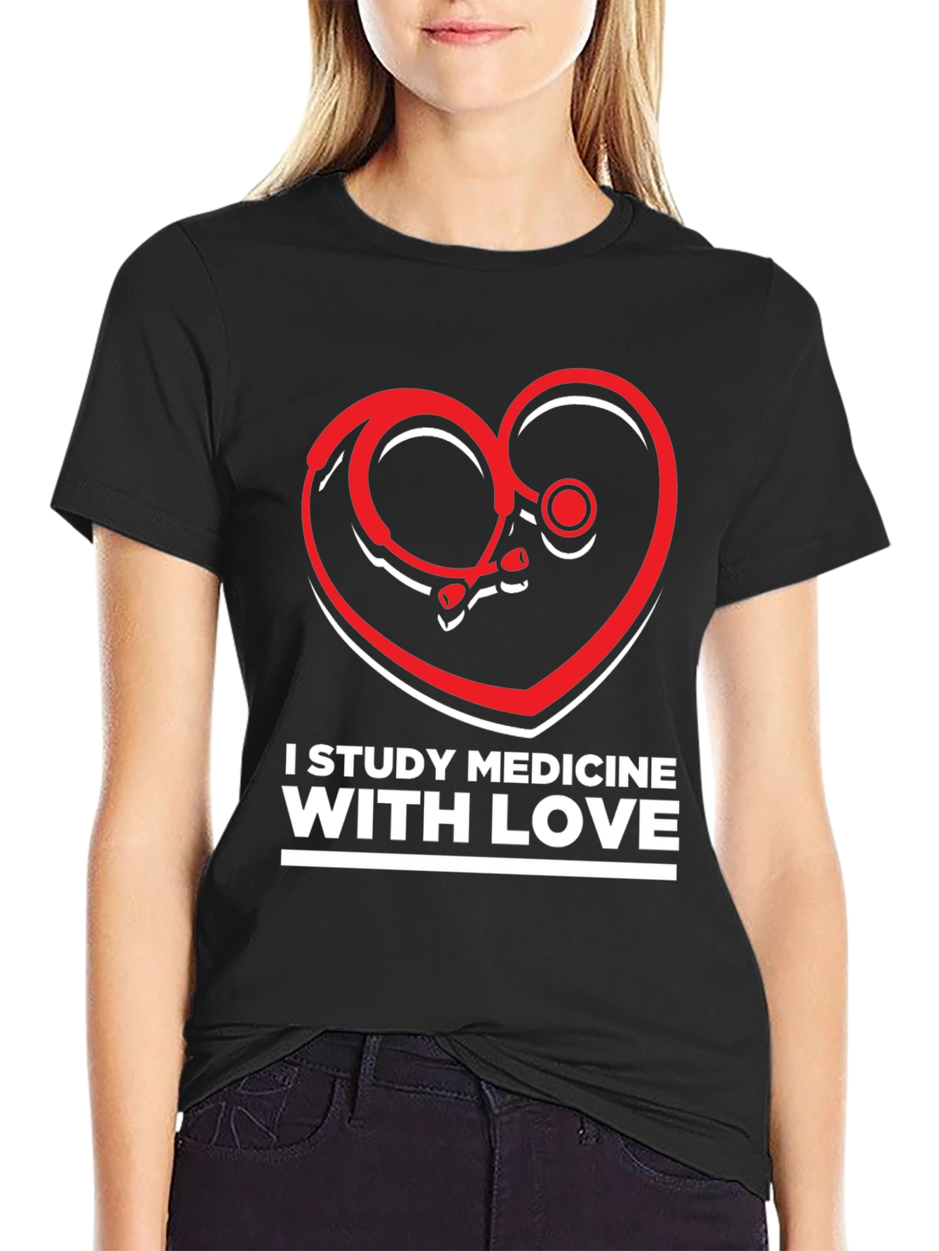 Study Medicine With Love T-Shirt - Heart Stethoscope Design