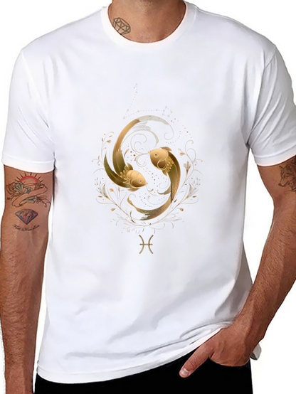 Pisces Zodiac Gold Fish Graphic Black T-Shirt
