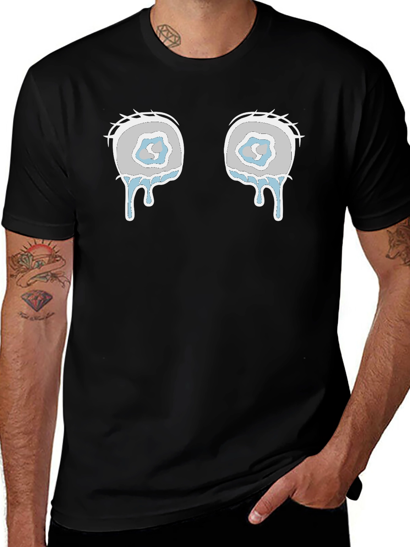 Teary Eyes Graphic Tee - Black Cotton Blend Shirt