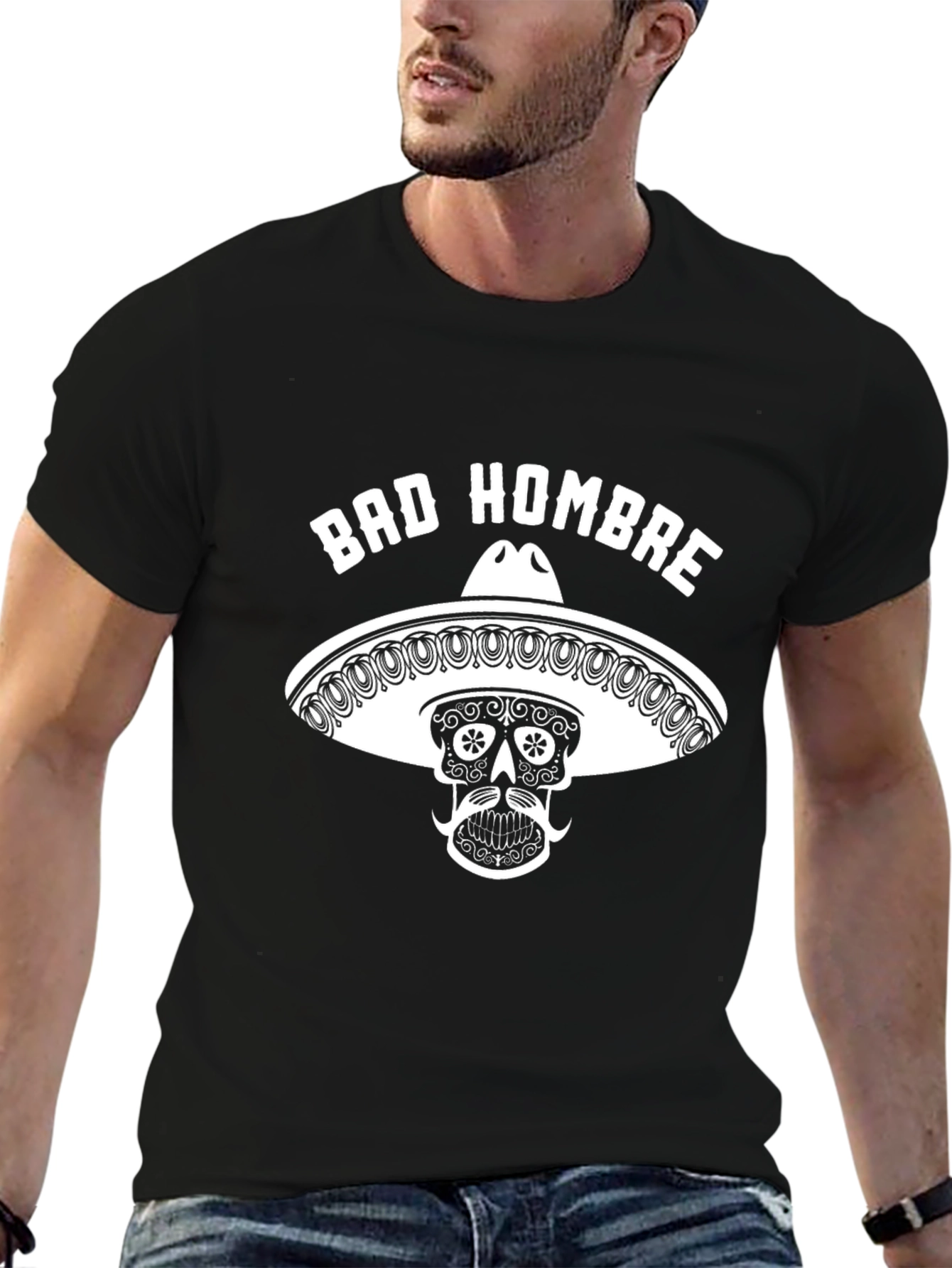 Bad Hombre Graphic Tee - Skull Sombrero T-Shirt