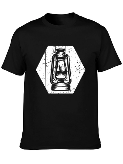 Retro Lantern Graphic Tee - Black Cotton Shirt