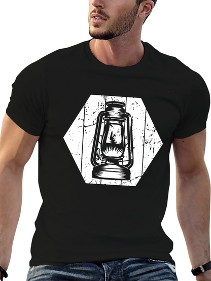 Retro Lantern Graphic Tee - Black Cotton Shirt