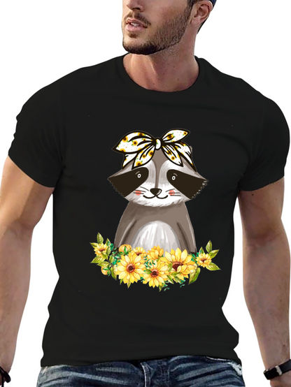 Raccoon Sunflower Bandana Graphic T-Shirt