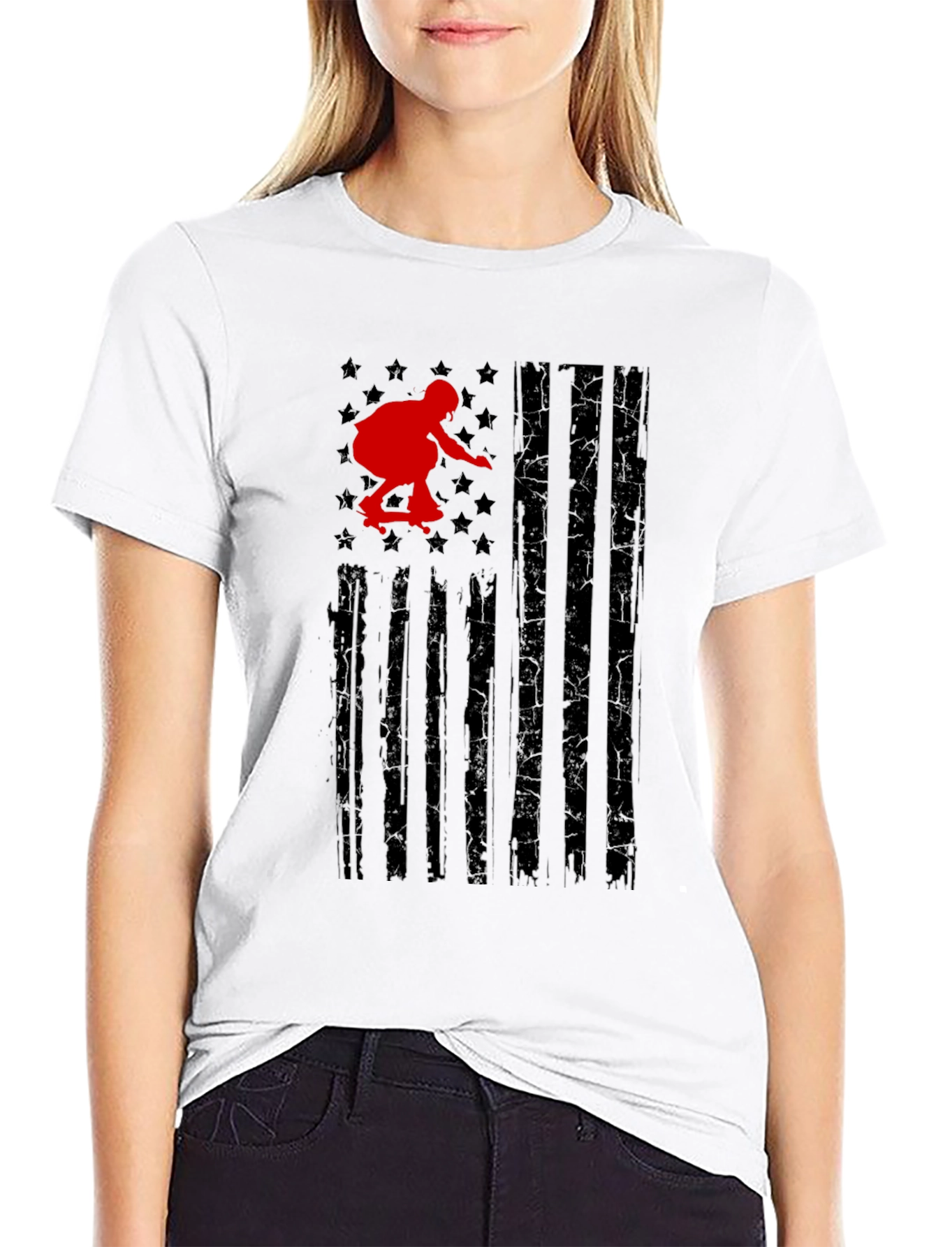 Skateboarding USA Flag Graphic T-Shirt