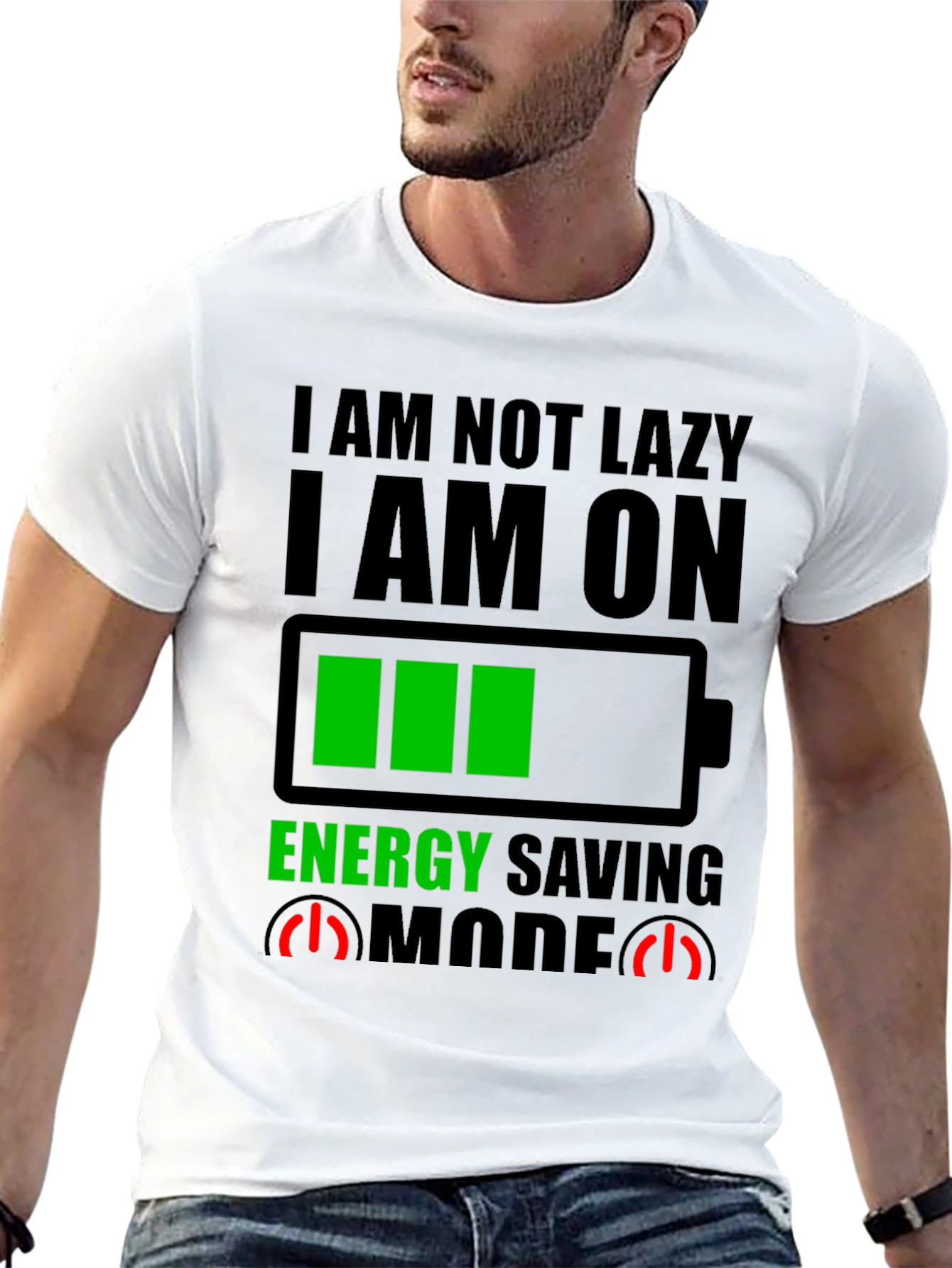 Energy Saving Mode Graphic Tee - Novelty T-Shirt