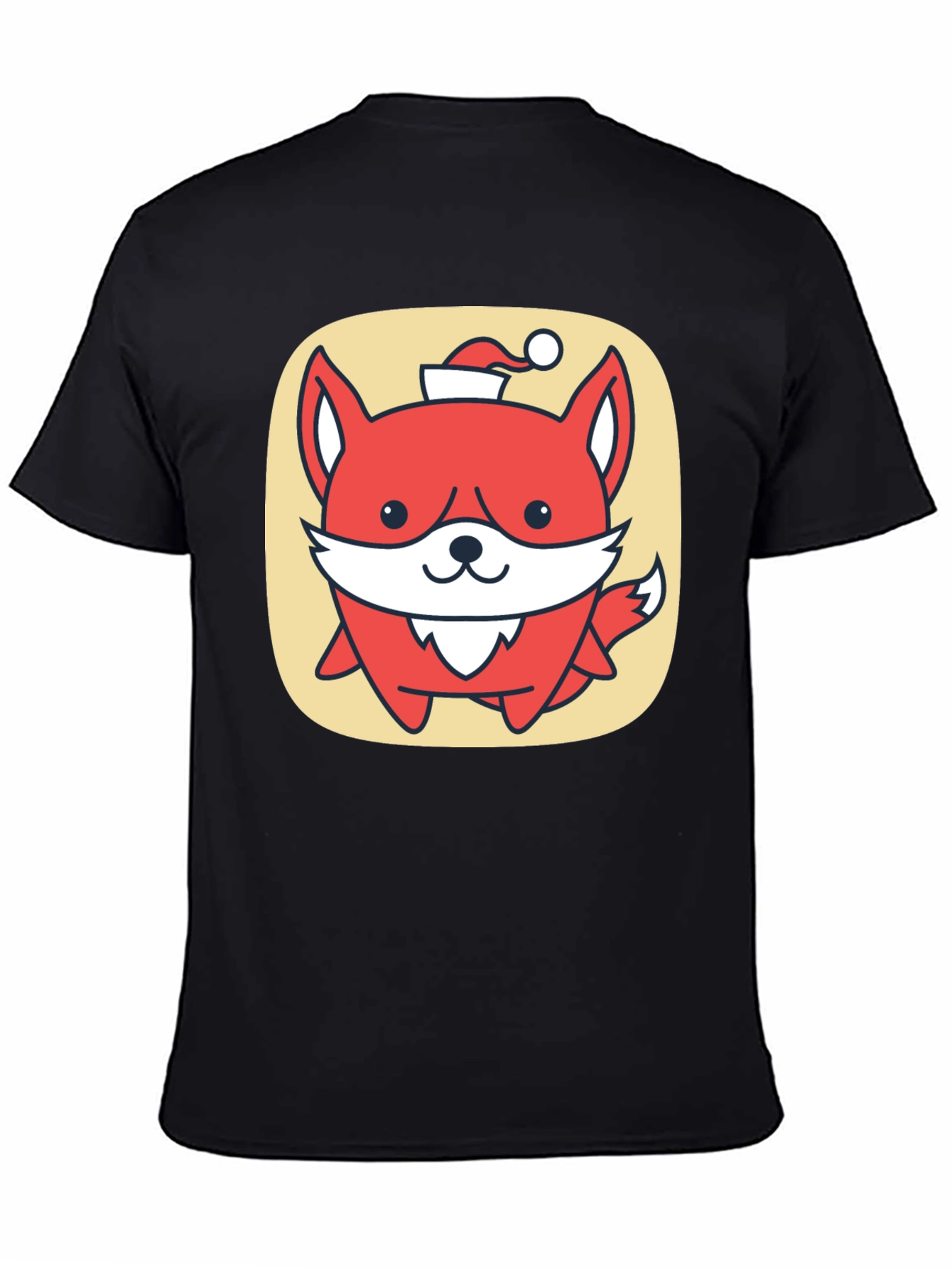 Cute Fox with Santa Hat Graphic Tee - Black