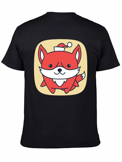 Cute Fox with Santa Hat Graphic Tee - Black