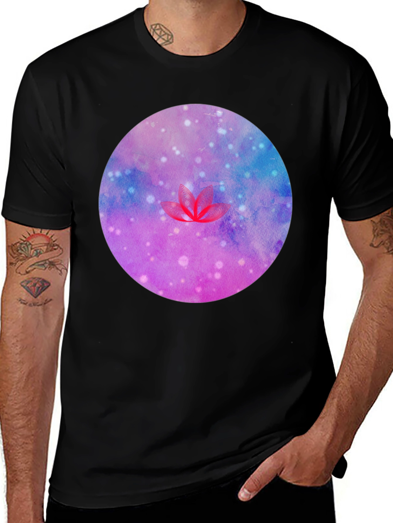 Galaxy Lotus Flower Graphic Tee - Black