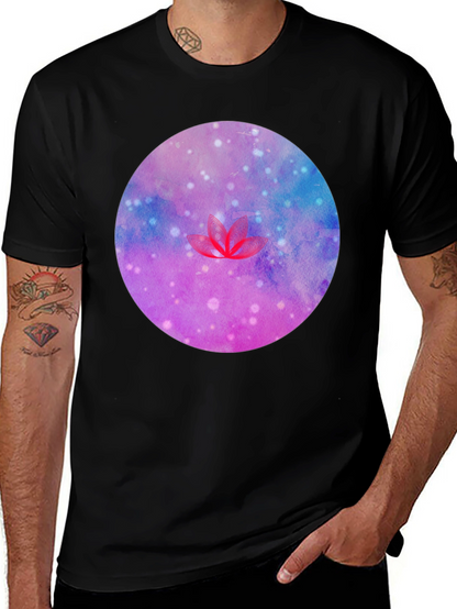 Galaxy Lotus Flower Graphic Tee - Black