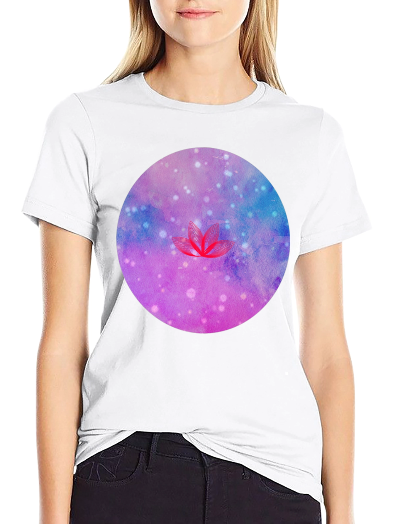 Galaxy Lotus Flower Graphic Tee - Black