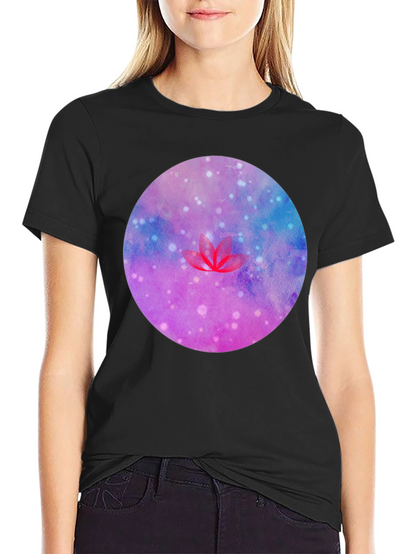 Galaxy Lotus Flower Graphic Tee - Black