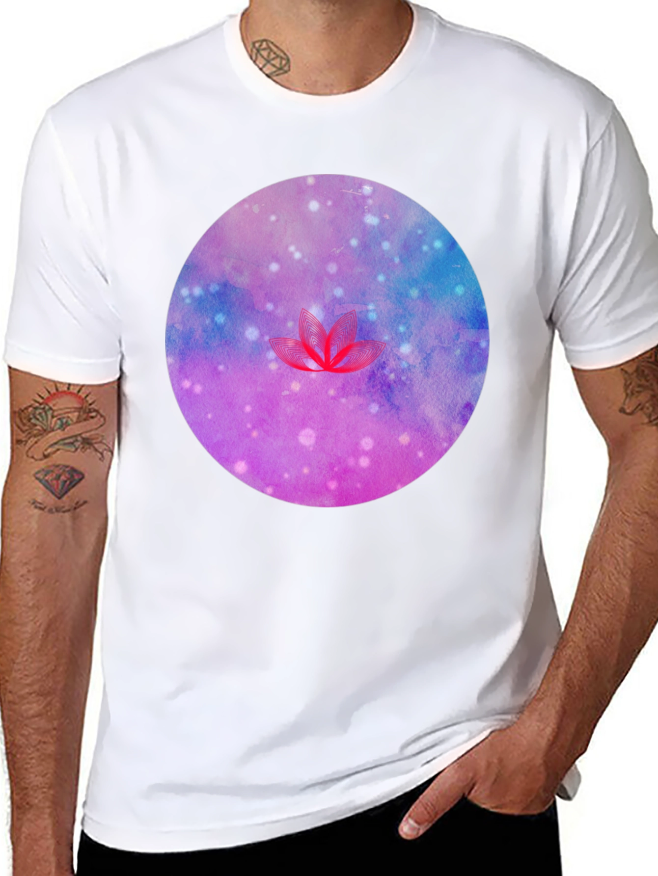 Galaxy Lotus Flower Graphic Tee - Black
