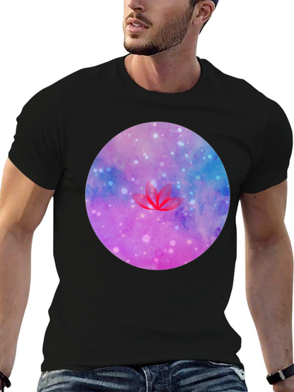 Galaxy Lotus Flower Graphic Tee - Black