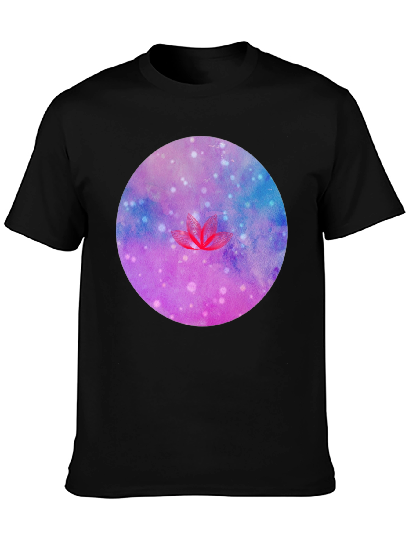 Galaxy Lotus Flower Graphic Tee - Black