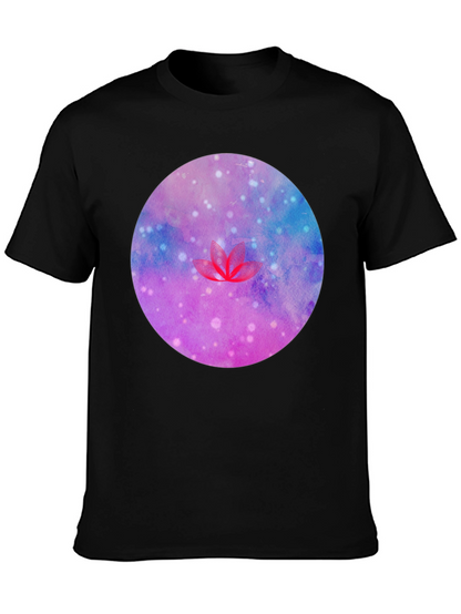 Galaxy Lotus Flower Graphic Tee - Black