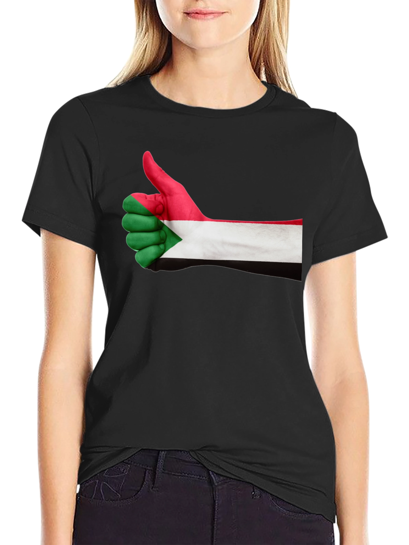 Sudan Flag Thumbs Up Black T-Shirt