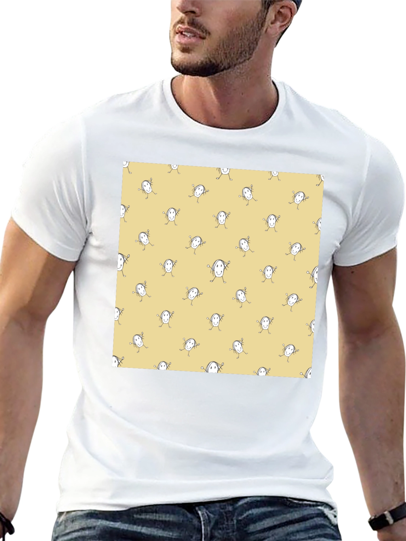 Funny Smiley Face Pattern Black T-Shirt