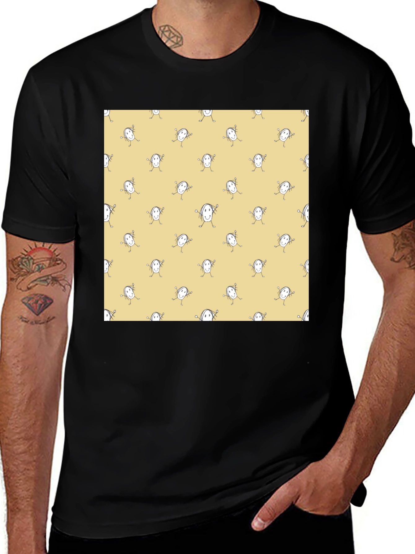 Funny Smiley Face Pattern Black T-Shirt