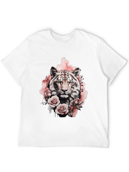 Floral Tiger Graphic Tee - Stylish Black T-Shirt