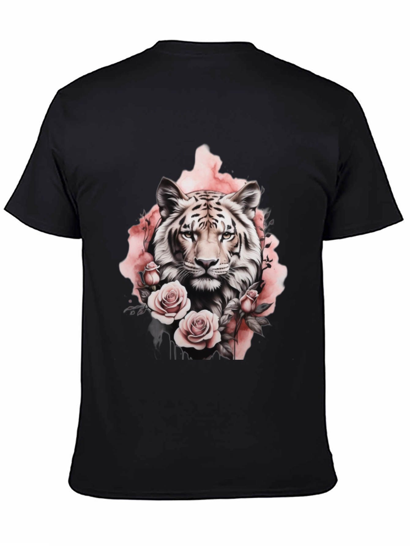 Floral Tiger Graphic Tee - Stylish Black T-Shirt
