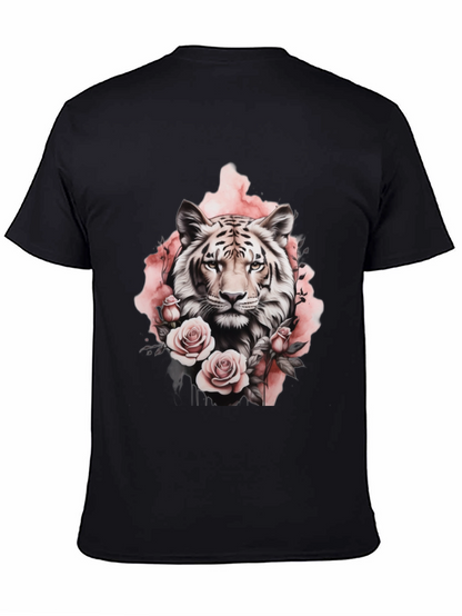 Floral Tiger Graphic Tee - Stylish Black T-Shirt