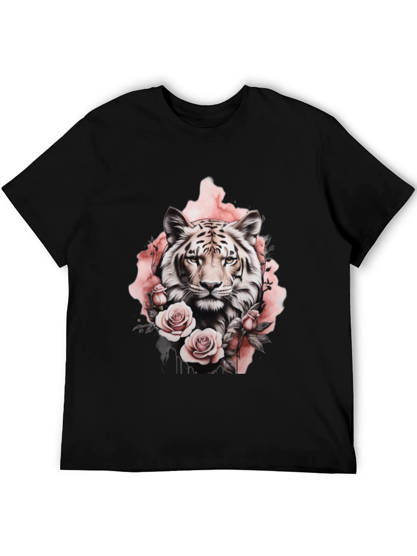 Floral Tiger Graphic Tee - Stylish Black T-Shirt