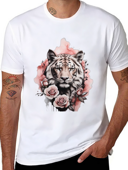 Floral Tiger Graphic Tee - Stylish Black T-Shirt