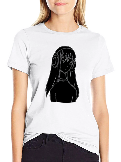 Anime Girl Headphones Graphic Tee - Black Cotton T-Shirt
