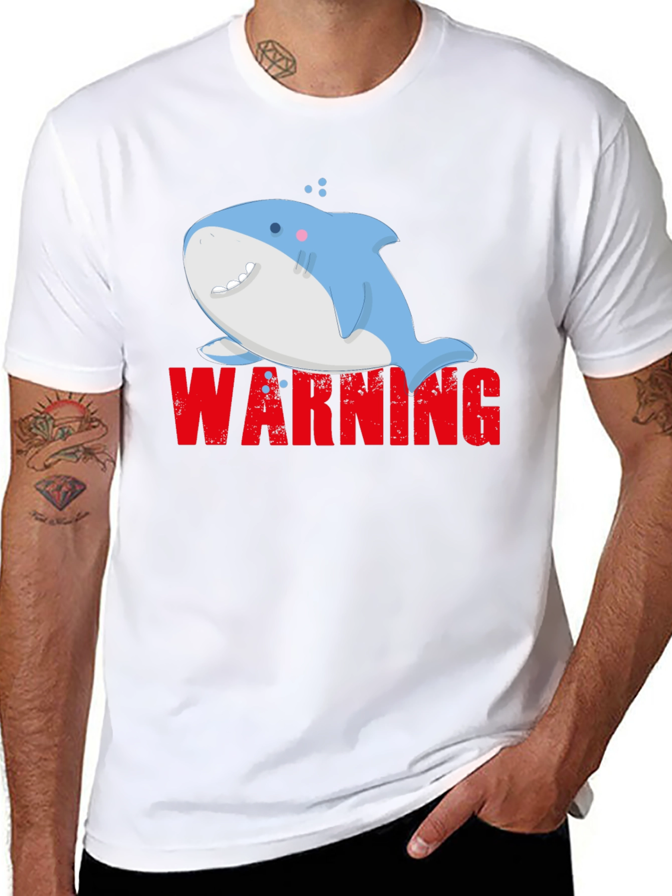 Warning Cute Shark Graphic Tee - Mens