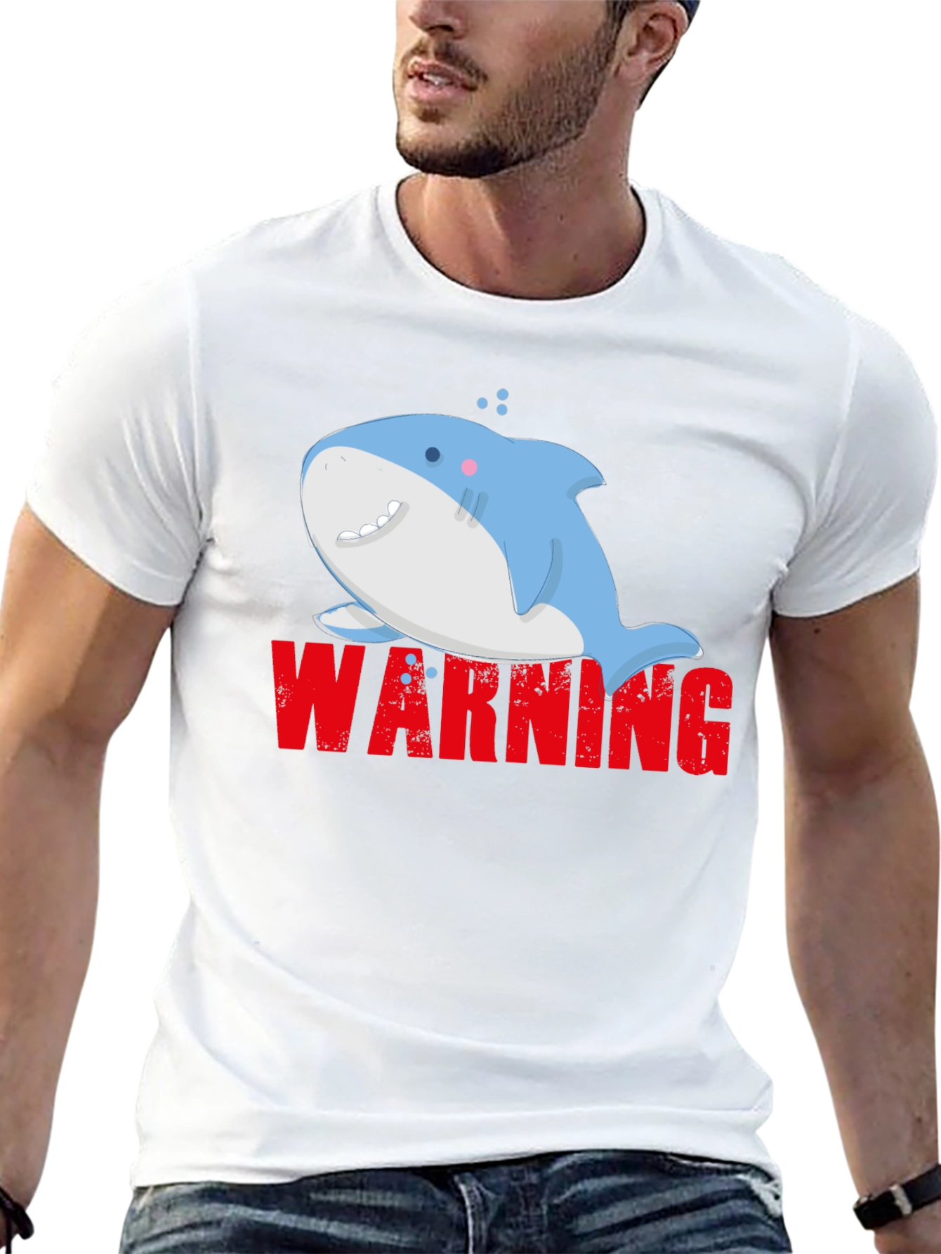Warning Cute Shark Graphic Tee - Mens