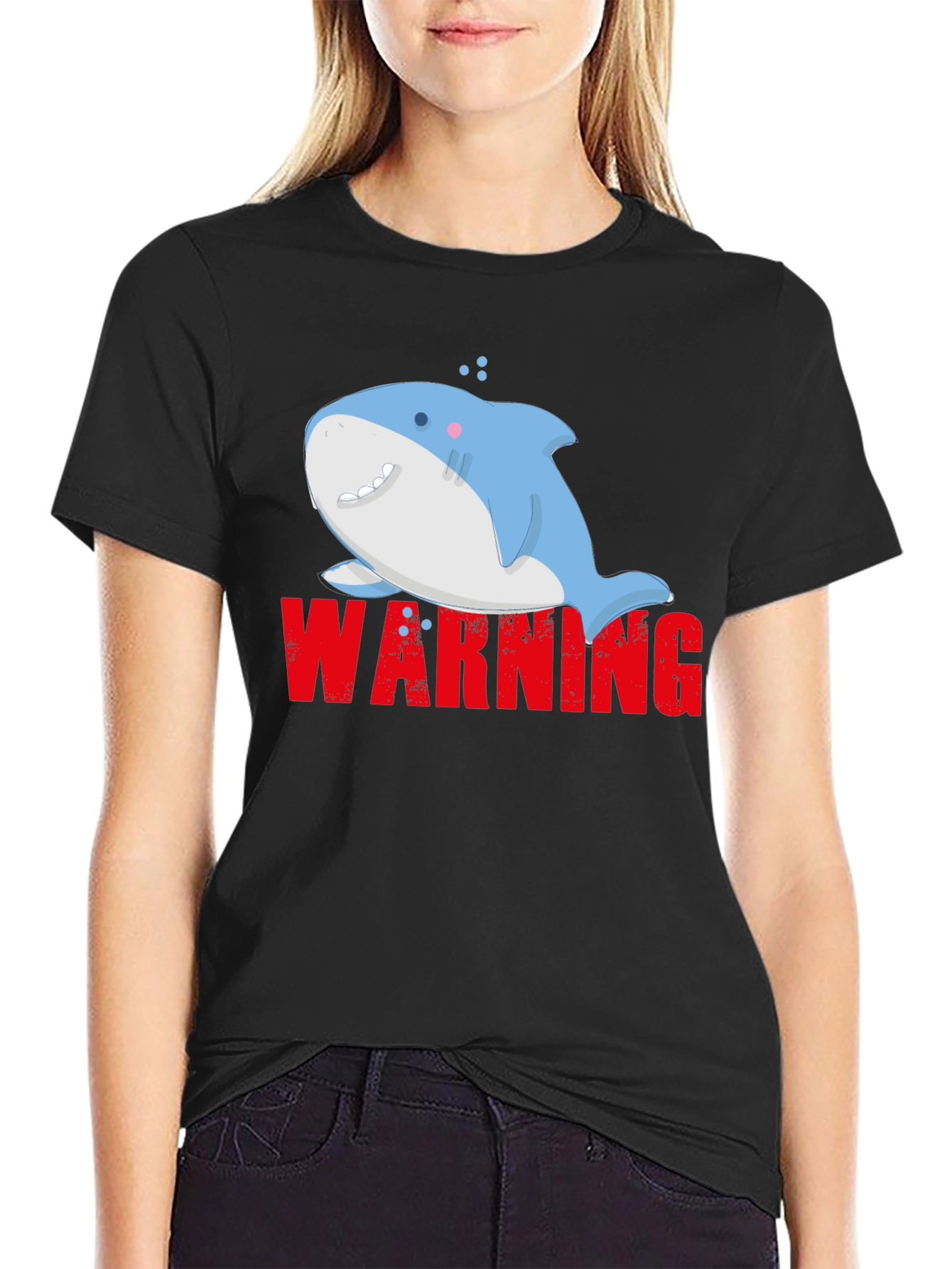 Warning Cute Shark Graphic Tee - Mens
