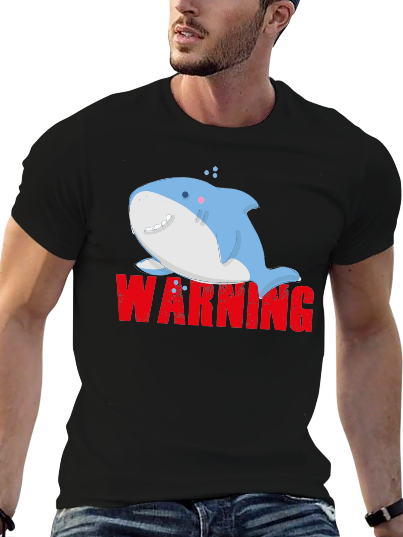 Warning Cute Shark Graphic Tee - Mens